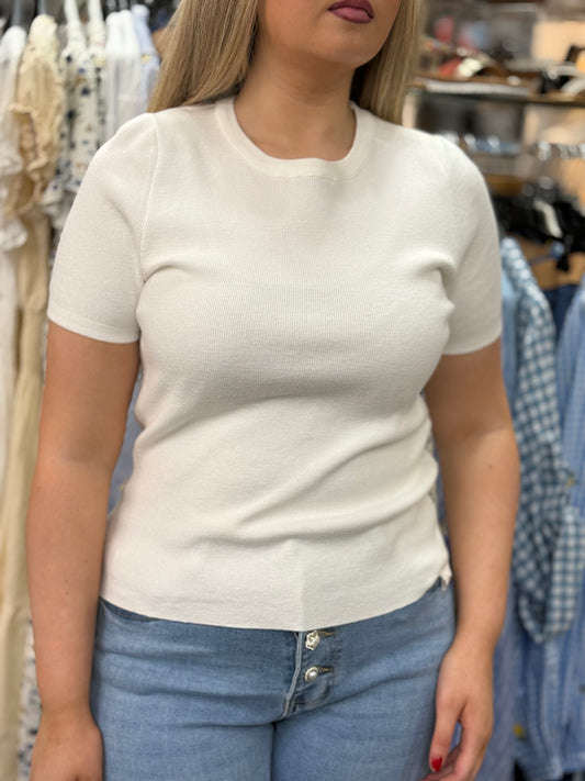 HEXI-S/SLV R/NECK KNIT TOP