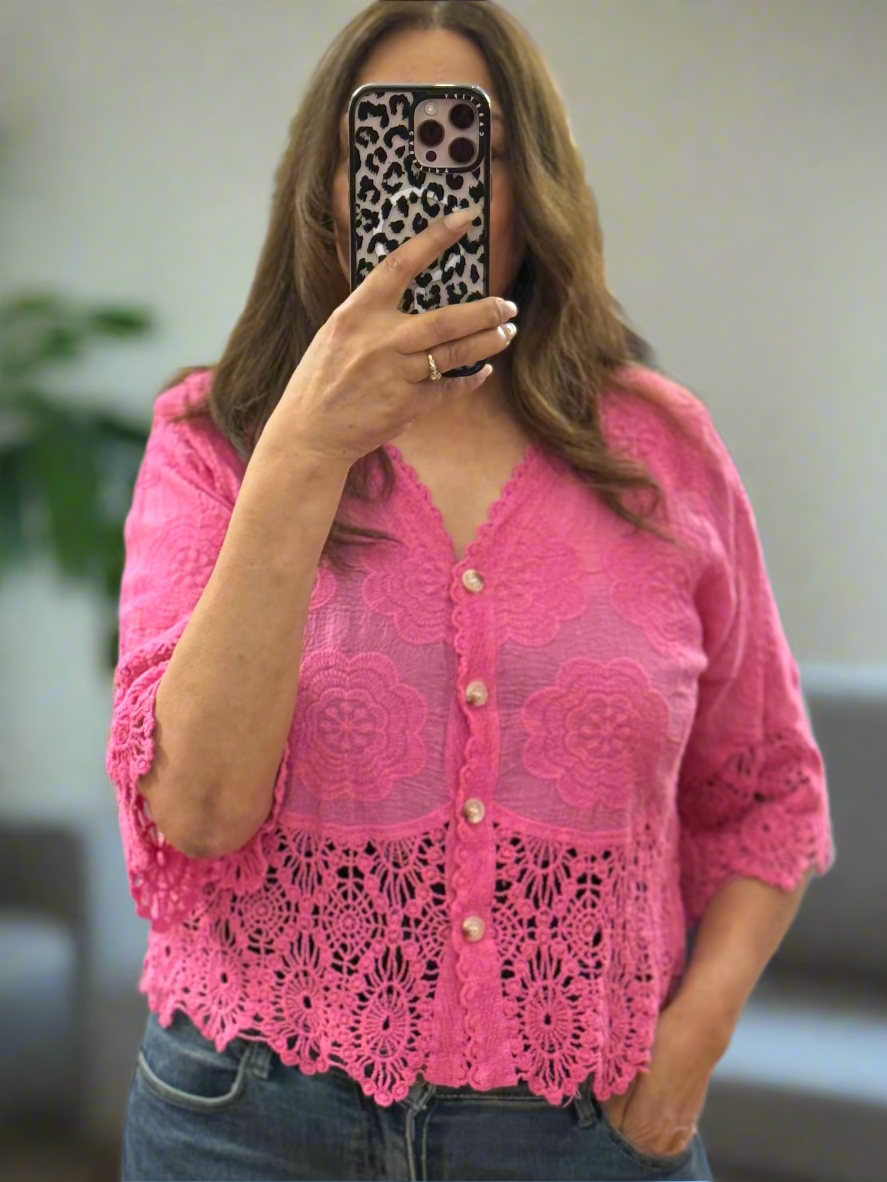 GRACIE- CROCHET COTTON EMB SHRUG