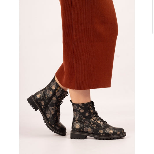 LUNAR DAZZLE FLORAL ANKLE BOOT-BLACK