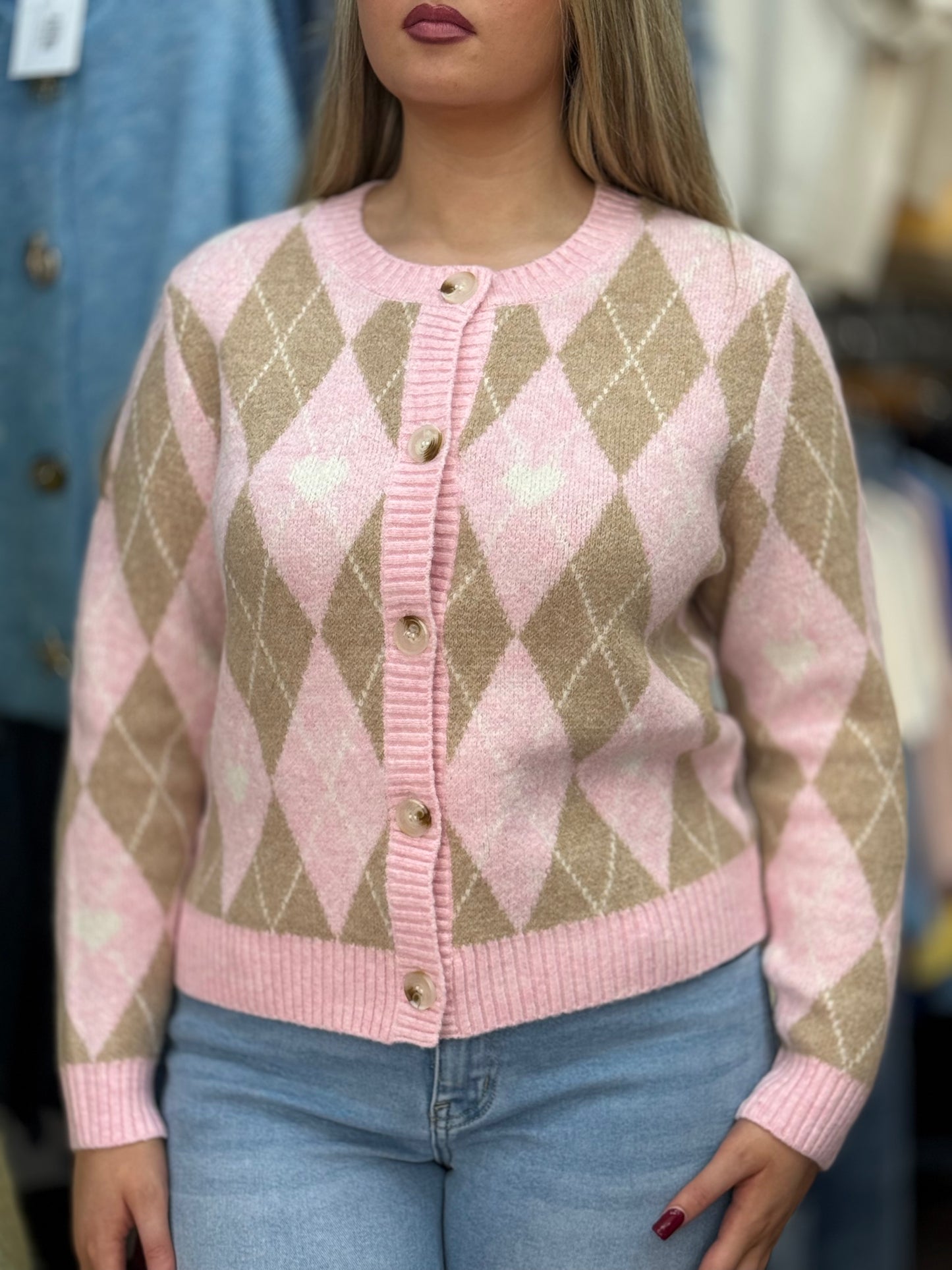 ELLA-ARGYLE R/NECK CARDI