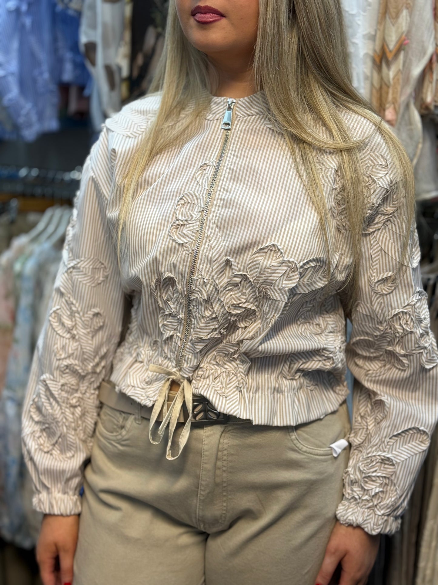 FLO- ZIP PINSTRIPE BRAIDED JACKET