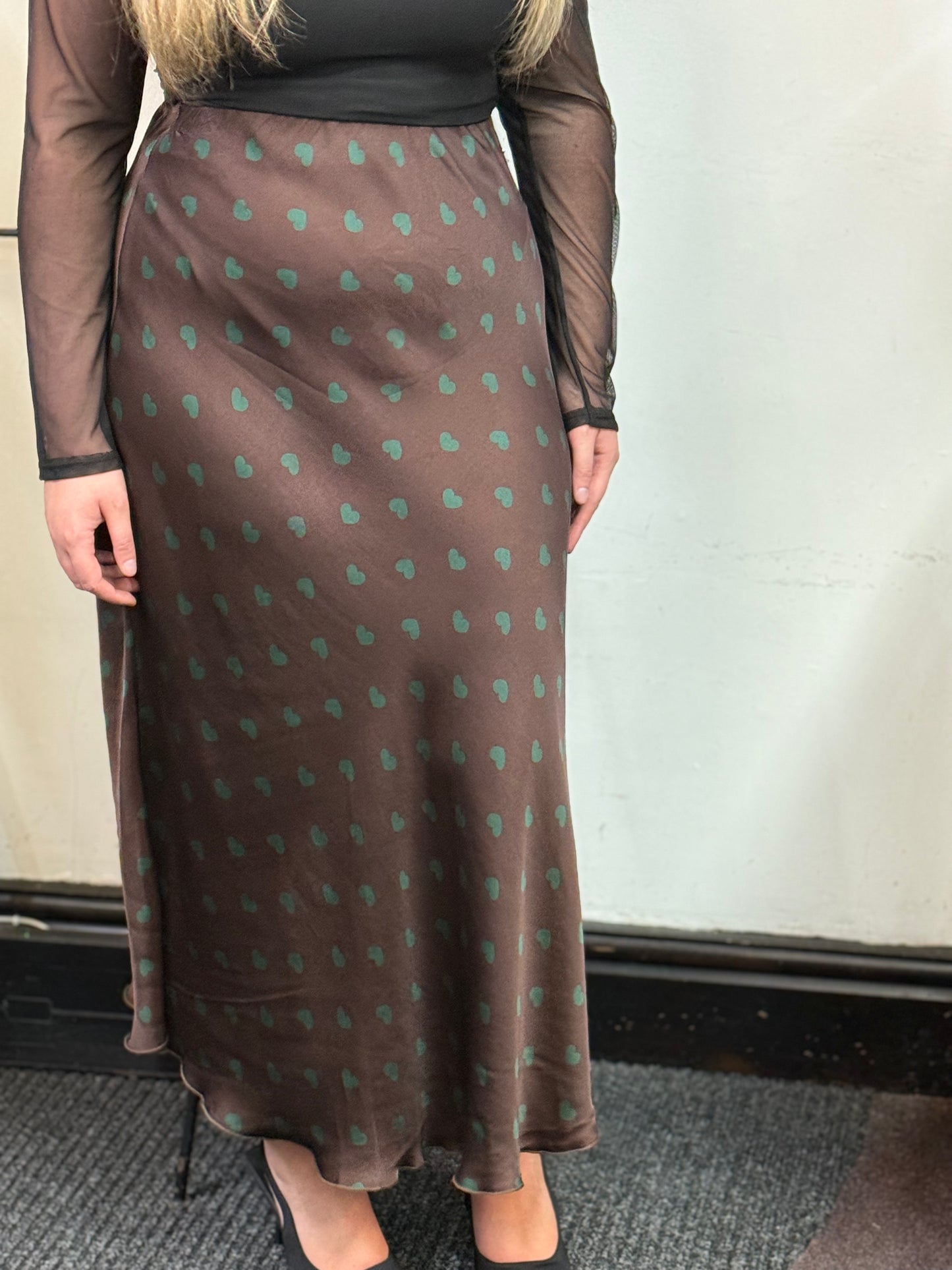 REBA-SILK SATIN HEART SLIP SKIRT-