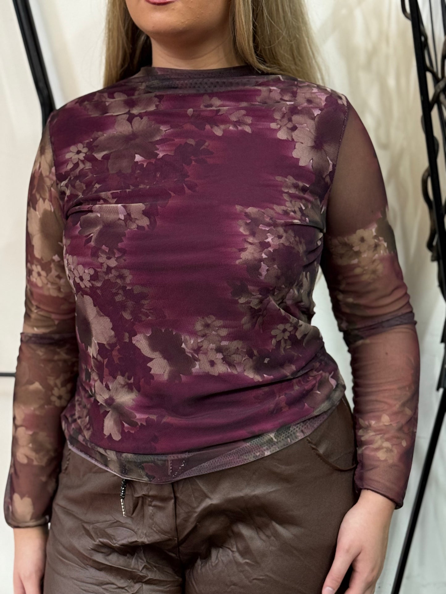 TANYA-PRINTED MESH FLORAL TOP