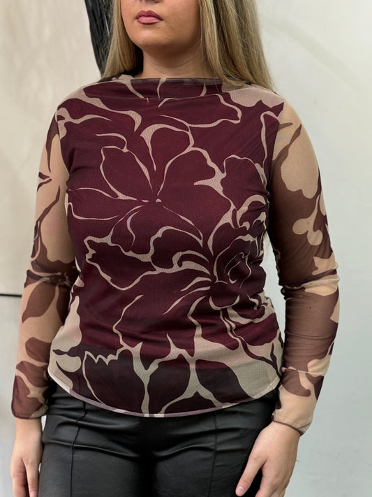 TANYA MESH FLORAL PRINT TOP-