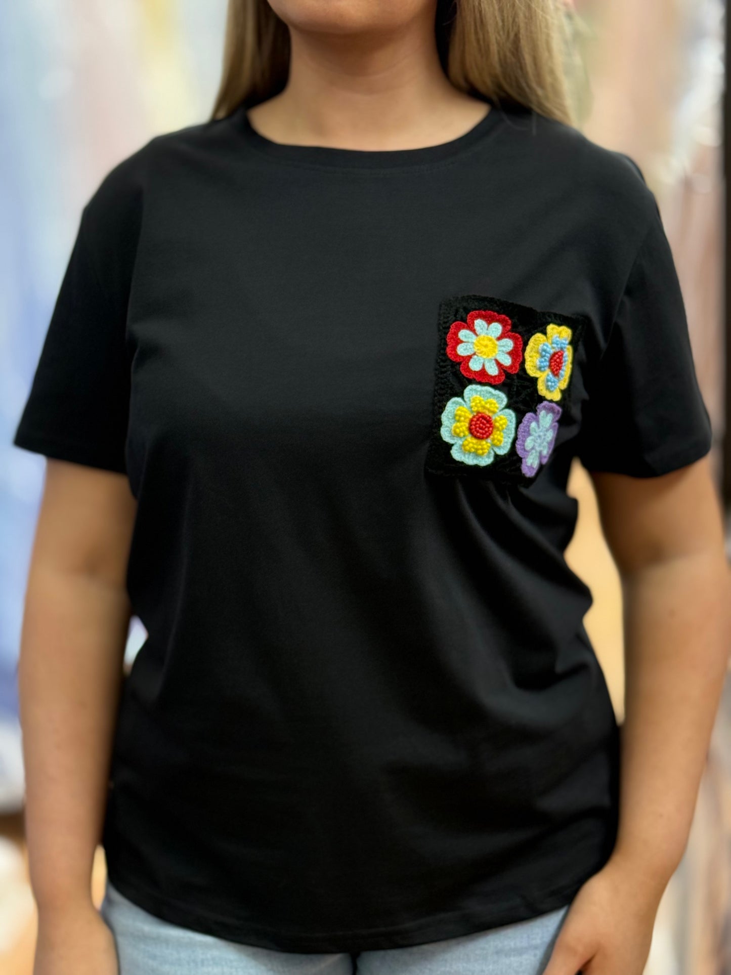 AVA- CROCHET FLOWER PKT TEE #SunshineSALE