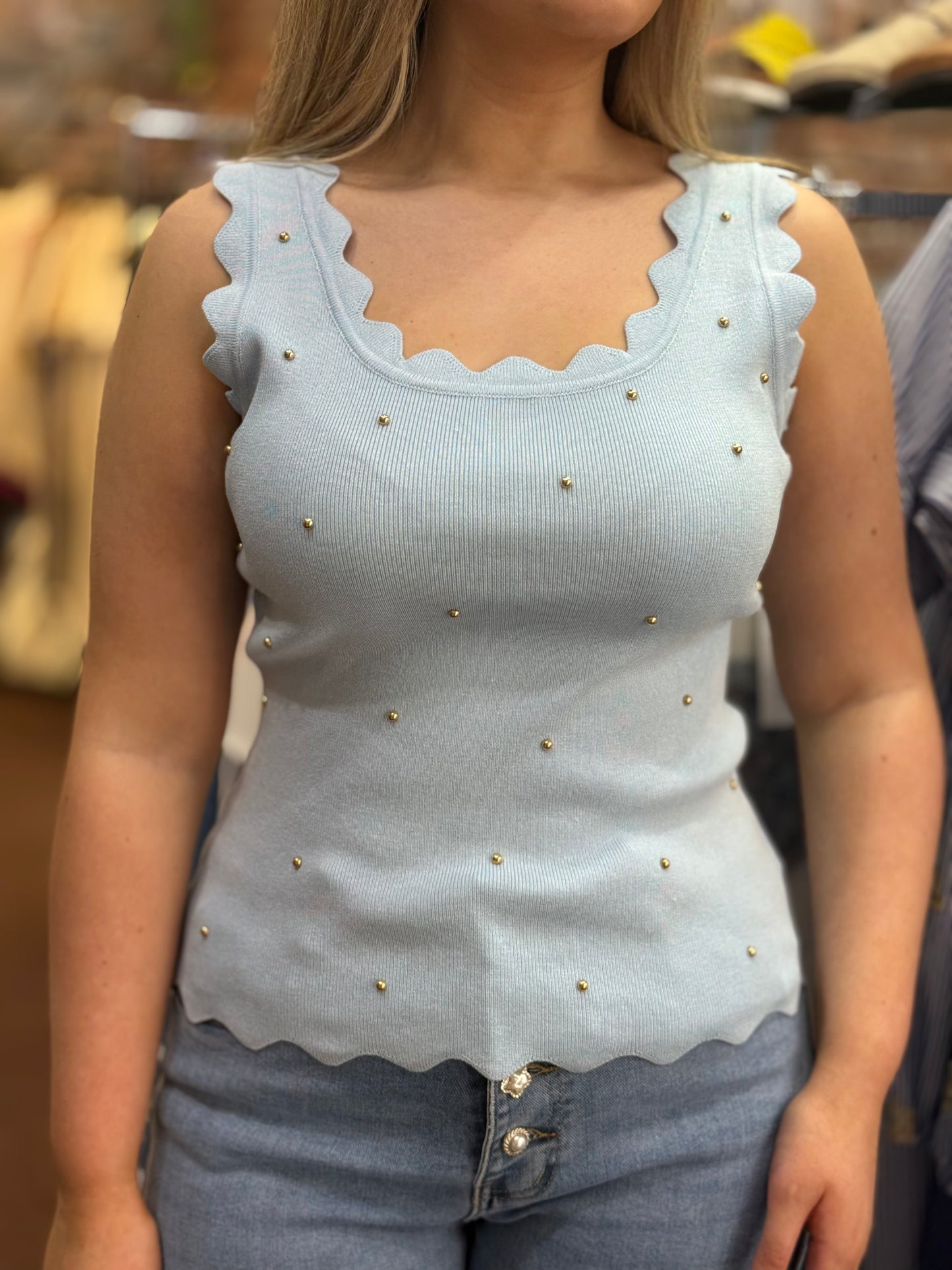 HARPER- SCALLOP STUD KNIT VEST TOP