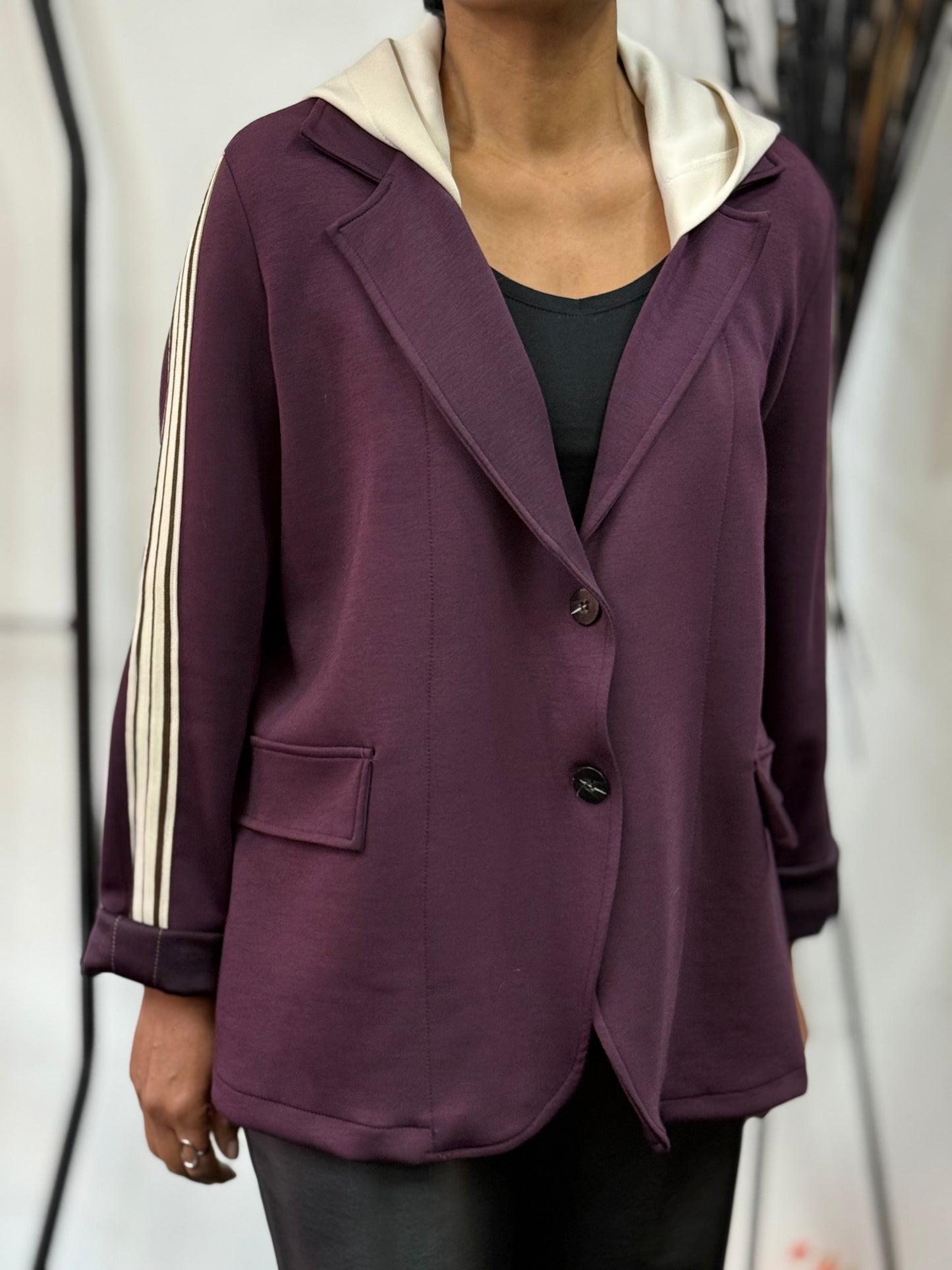 TERRI- JERSEY TRIM DETAIL HOODY BLAZER - NOVEMBER BF 20% off-AUTO XTRA 10% OFF@ CHECKOUT