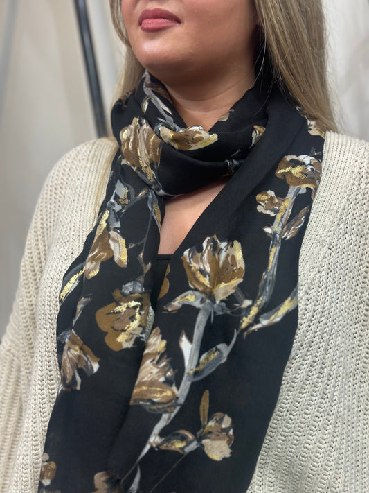 ROSE- GOLD LEAF PRINTED SCARF