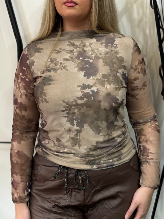 TANYA-PRINTED MESH FLORAL TOP
