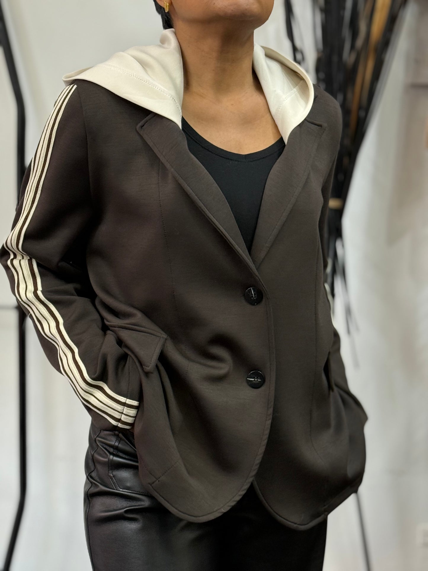 TERRI- JERSEY TRIM DETAIL HOODY BLAZER - NOVEMBER BF 20% off-AUTO XTRA 10% OFF@ CHECKOUT