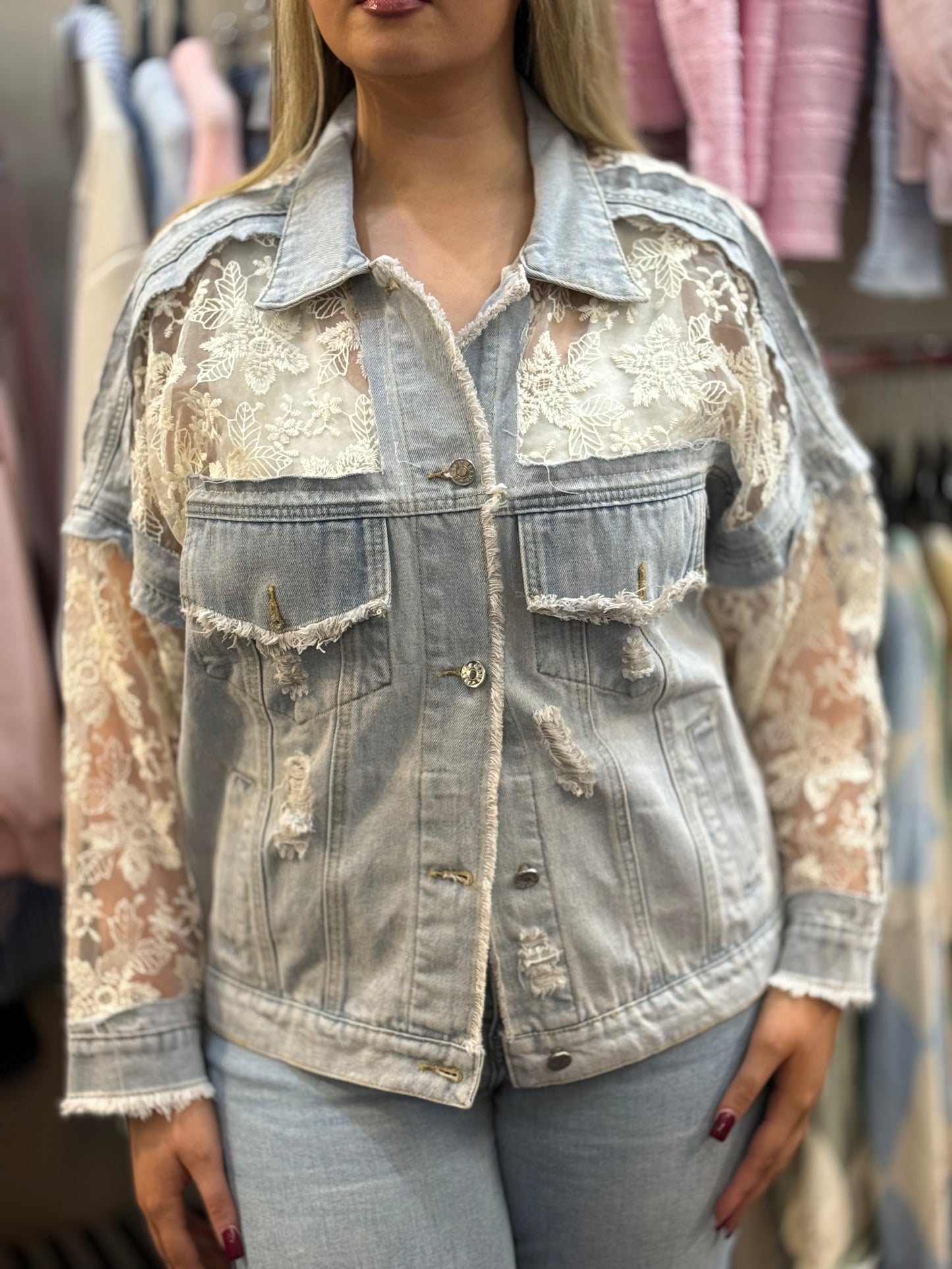 UNITY-LACE DETAIL DENIM JKT