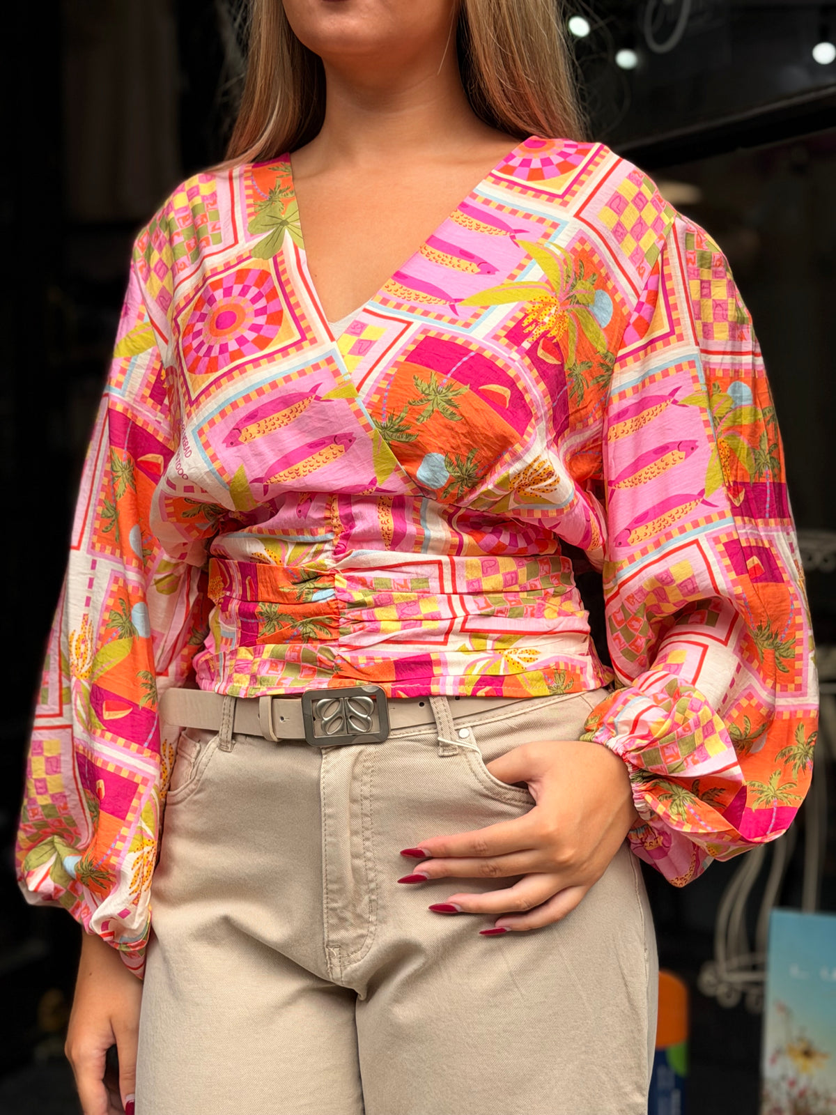 ALEX- TROPICAL FITTED BLOUSE TOP--#Holiday365