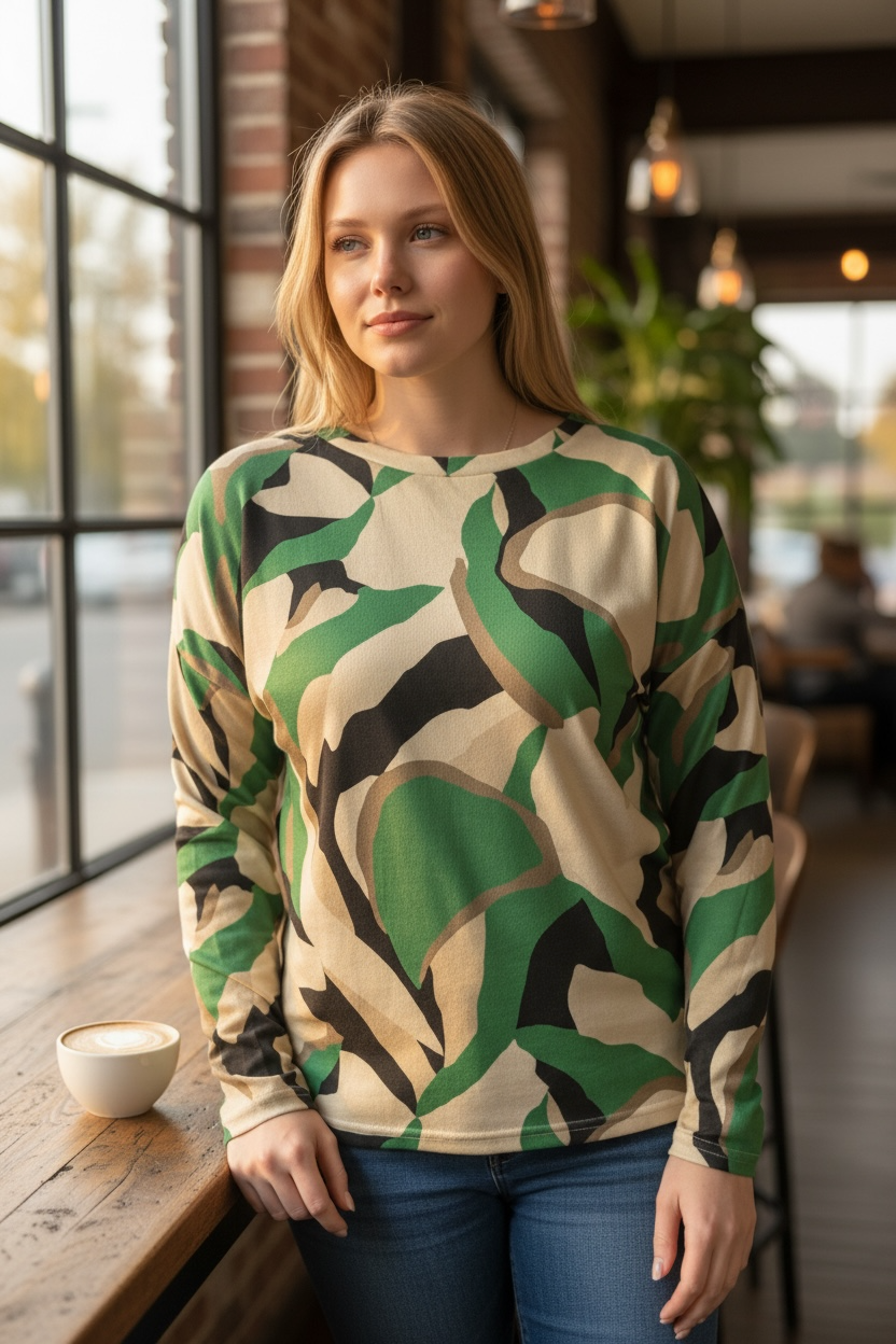 BYOUNG-PIETA GREEN PRINT TOP - #MD10