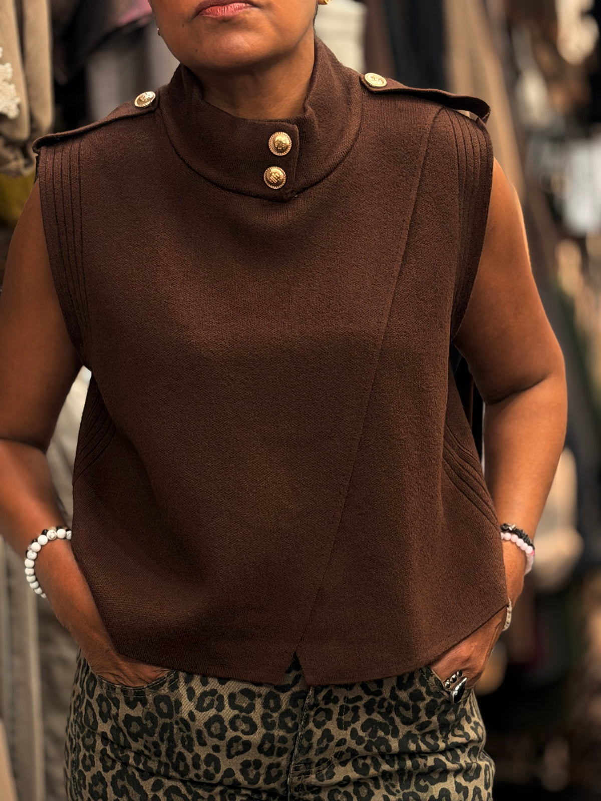 CARSON-WRAP OVER FINE KNIT TOP