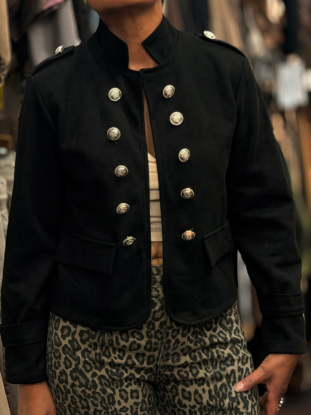 FLYNN- SUEDETTE MILITARY BUTTON JACKET -fits 8-10/12
