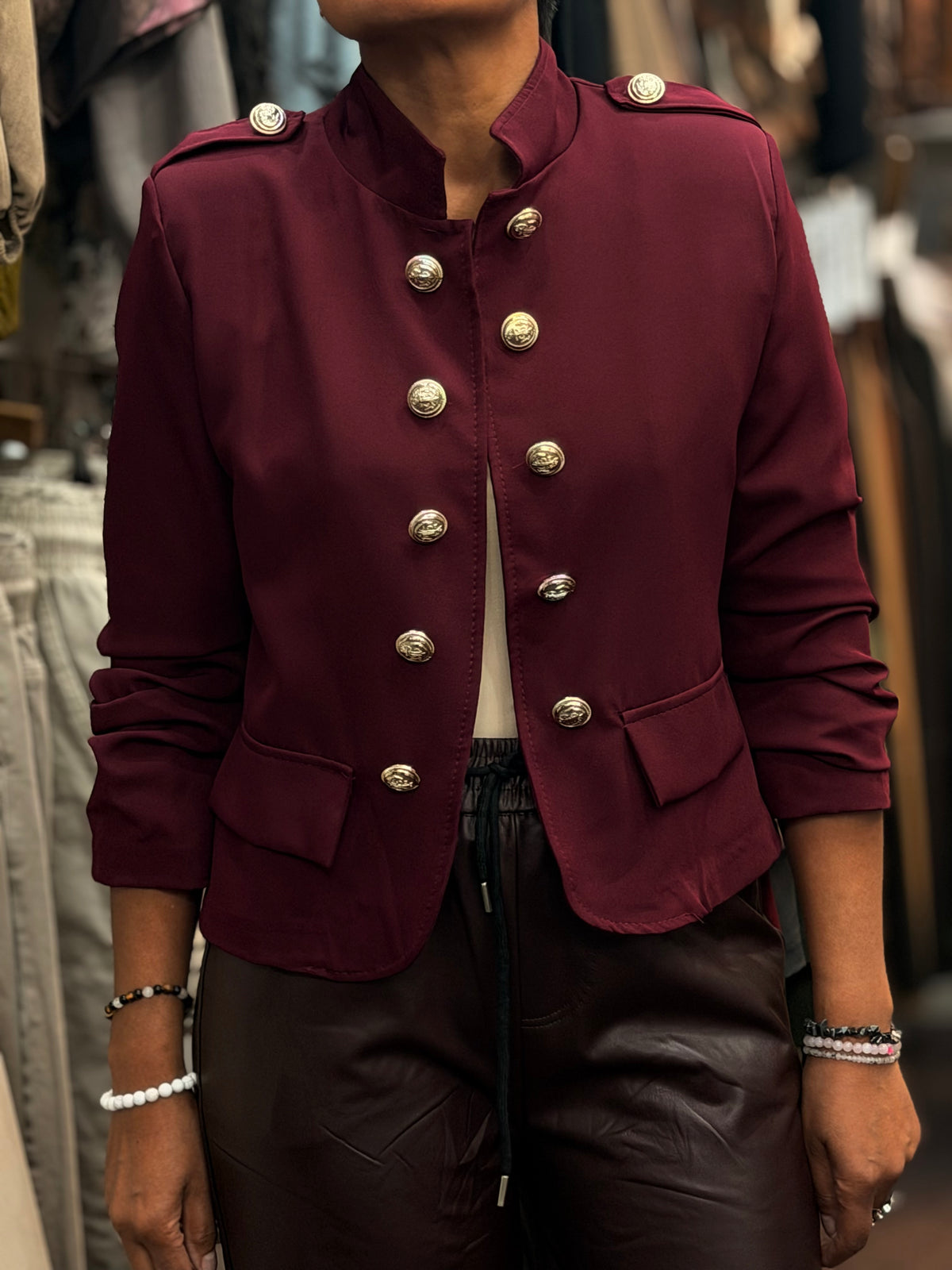 DARCY-MILITARY RUCHED SLV JKT-CROP