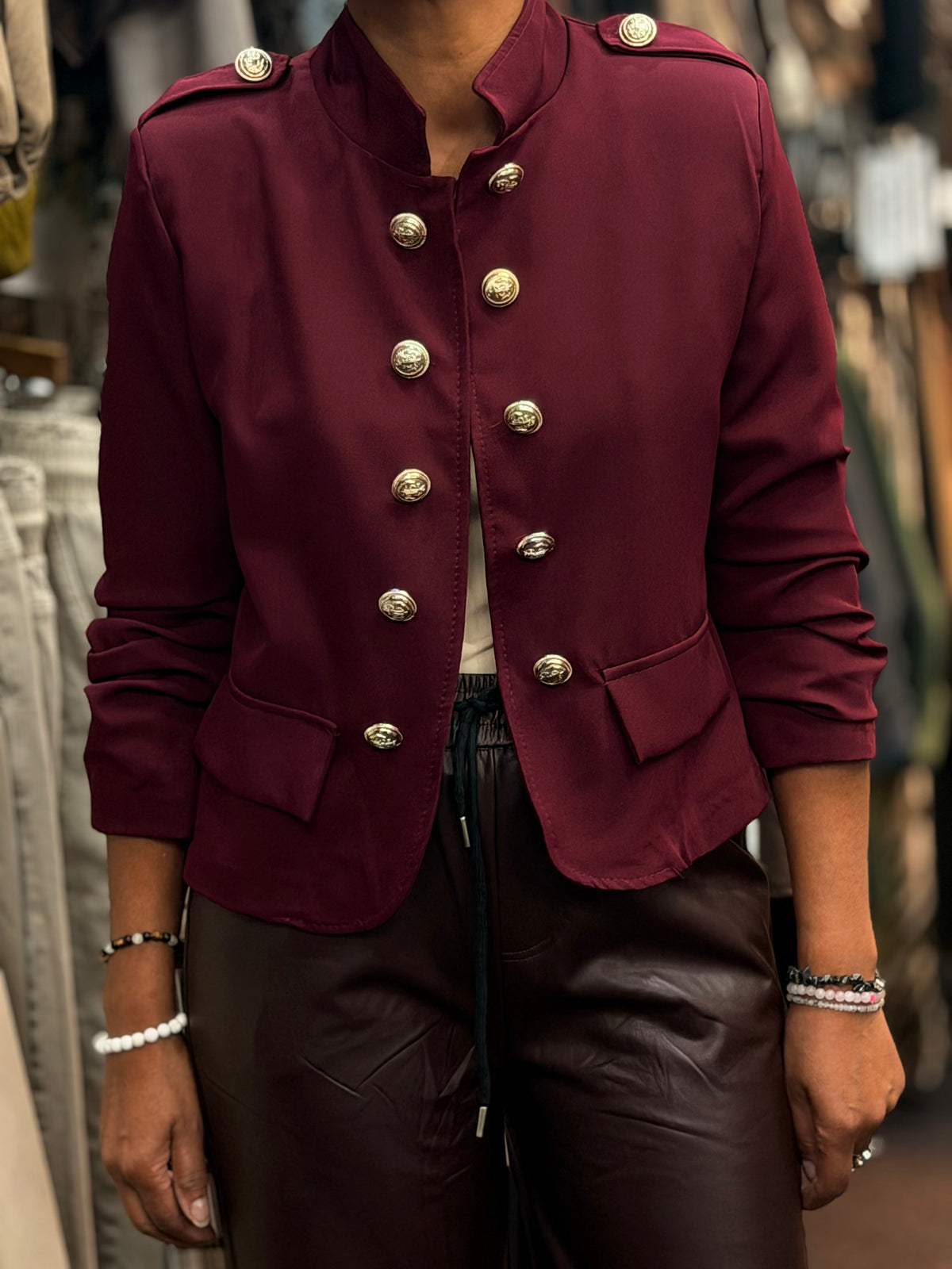 DARCY-MILITARY RUCHED SLV JKT-CROP