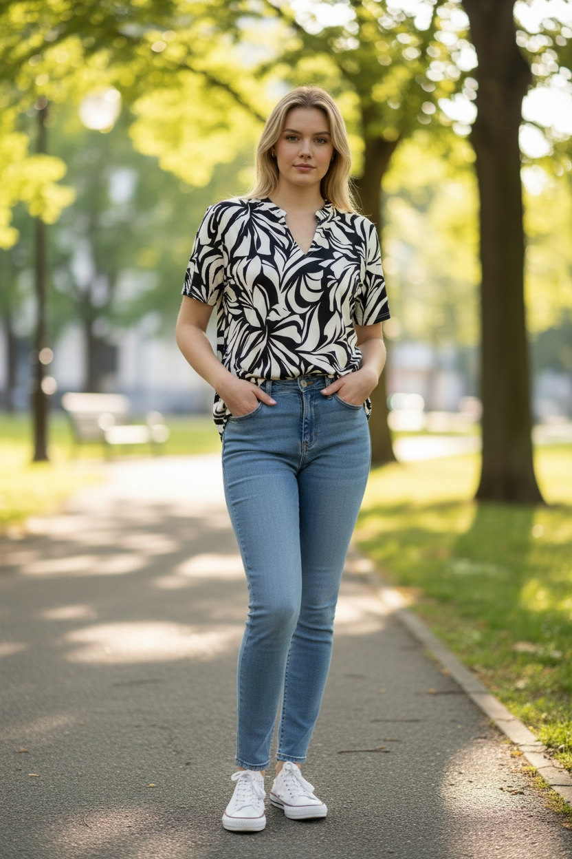 FRANSA- SEEN V TEE- NAVY LEAF