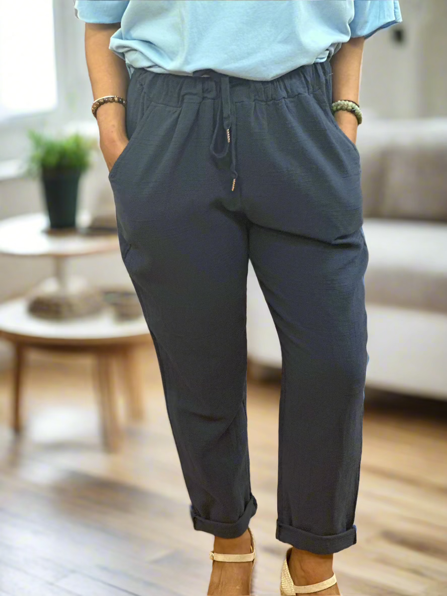 CARLTON - SLUB LINEN LOOK SLIM TROUSER