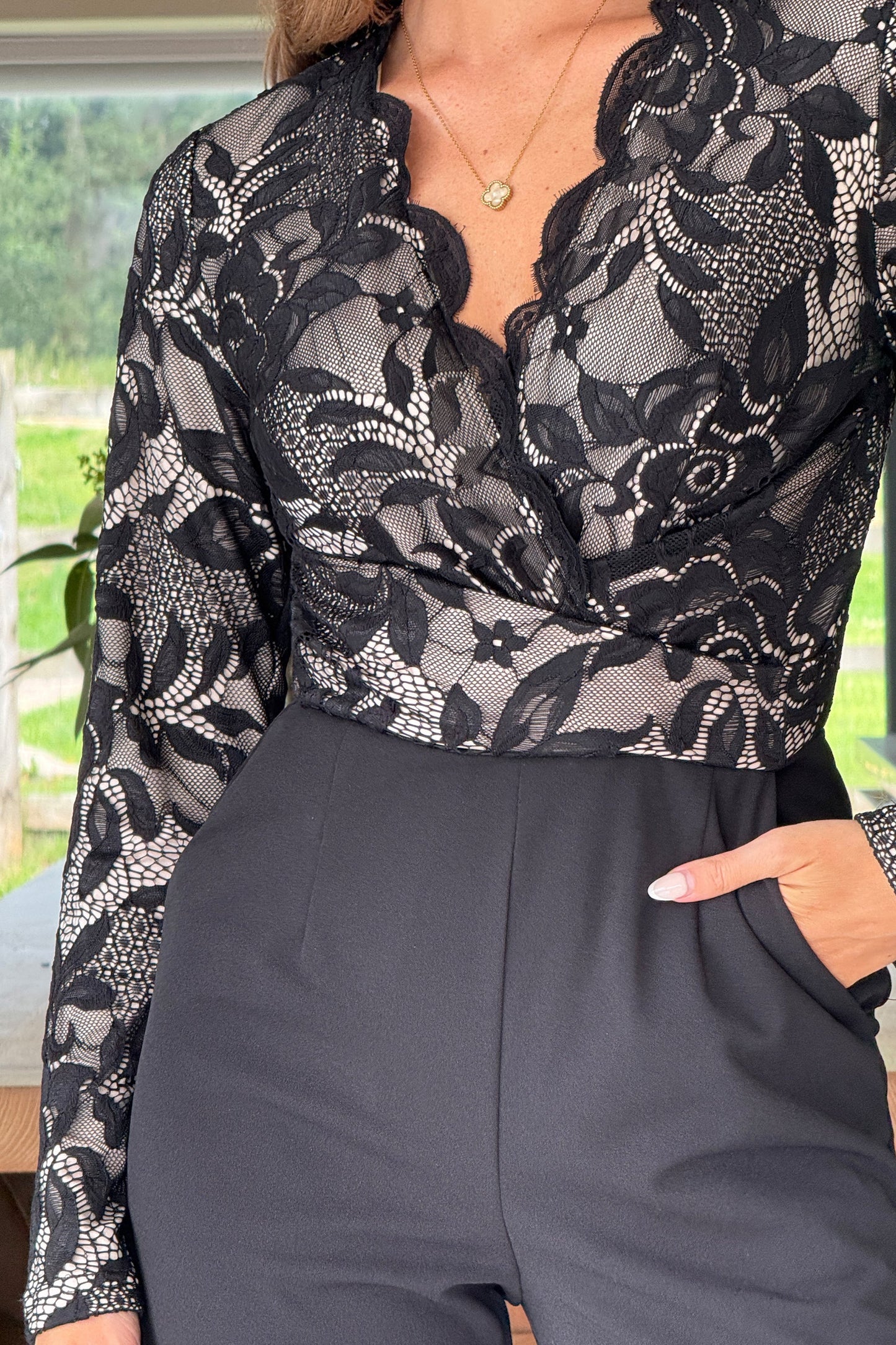 BRIDGETON - TWIST FRONT LACE L/S JUMPSUIT