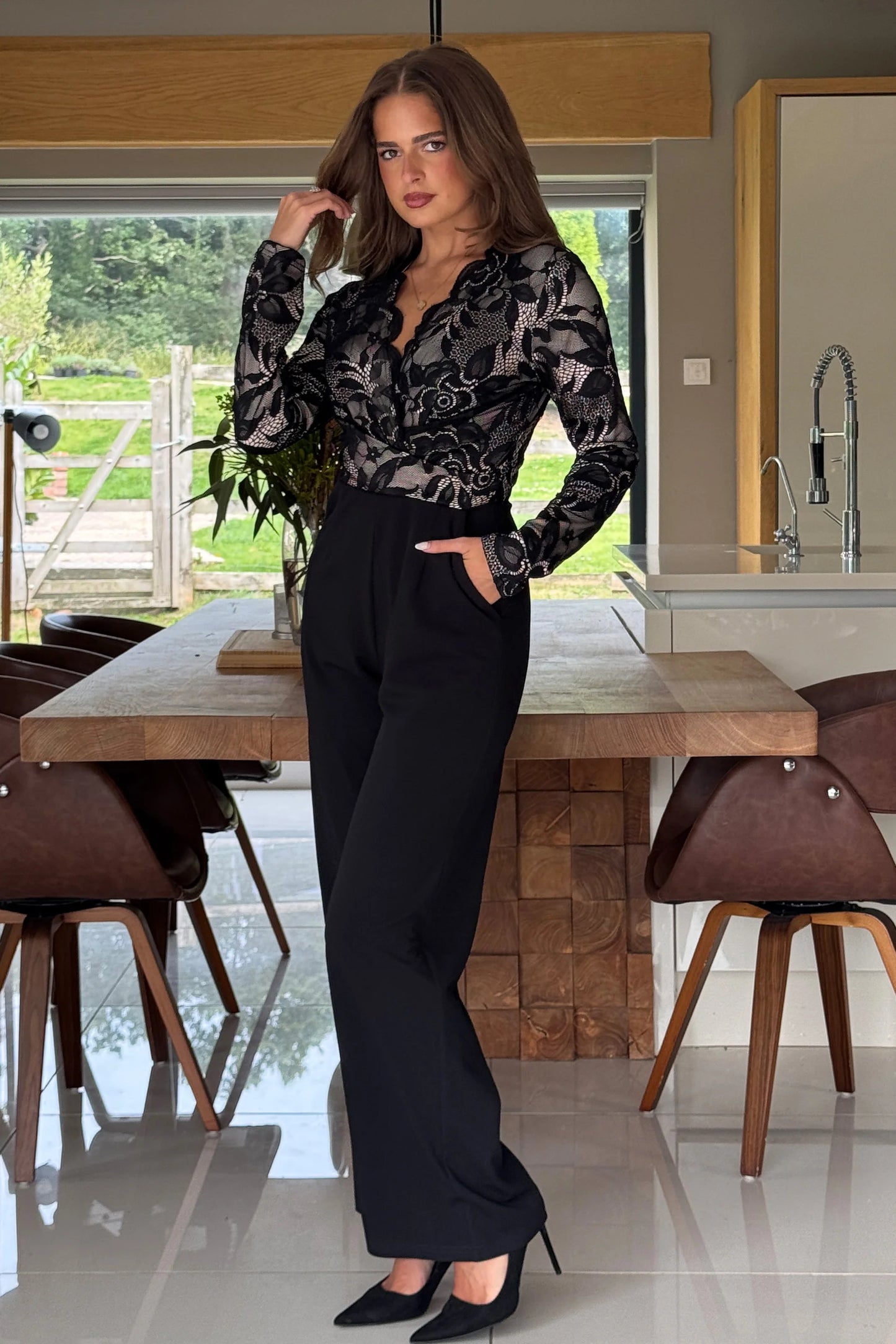BRIDGETON - TWIST FRONT LACE L/S JUMPSUIT