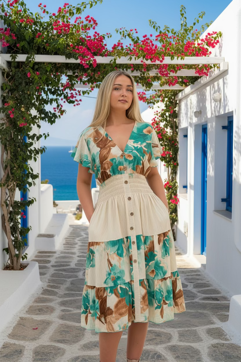 KATIE-V/NECK MIDI DRESS