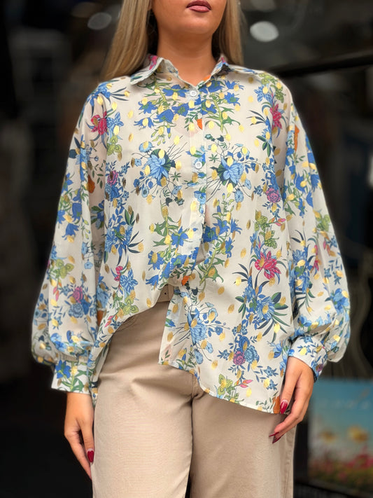 MAX-GOLD FOIL CHIFFON SHIRT