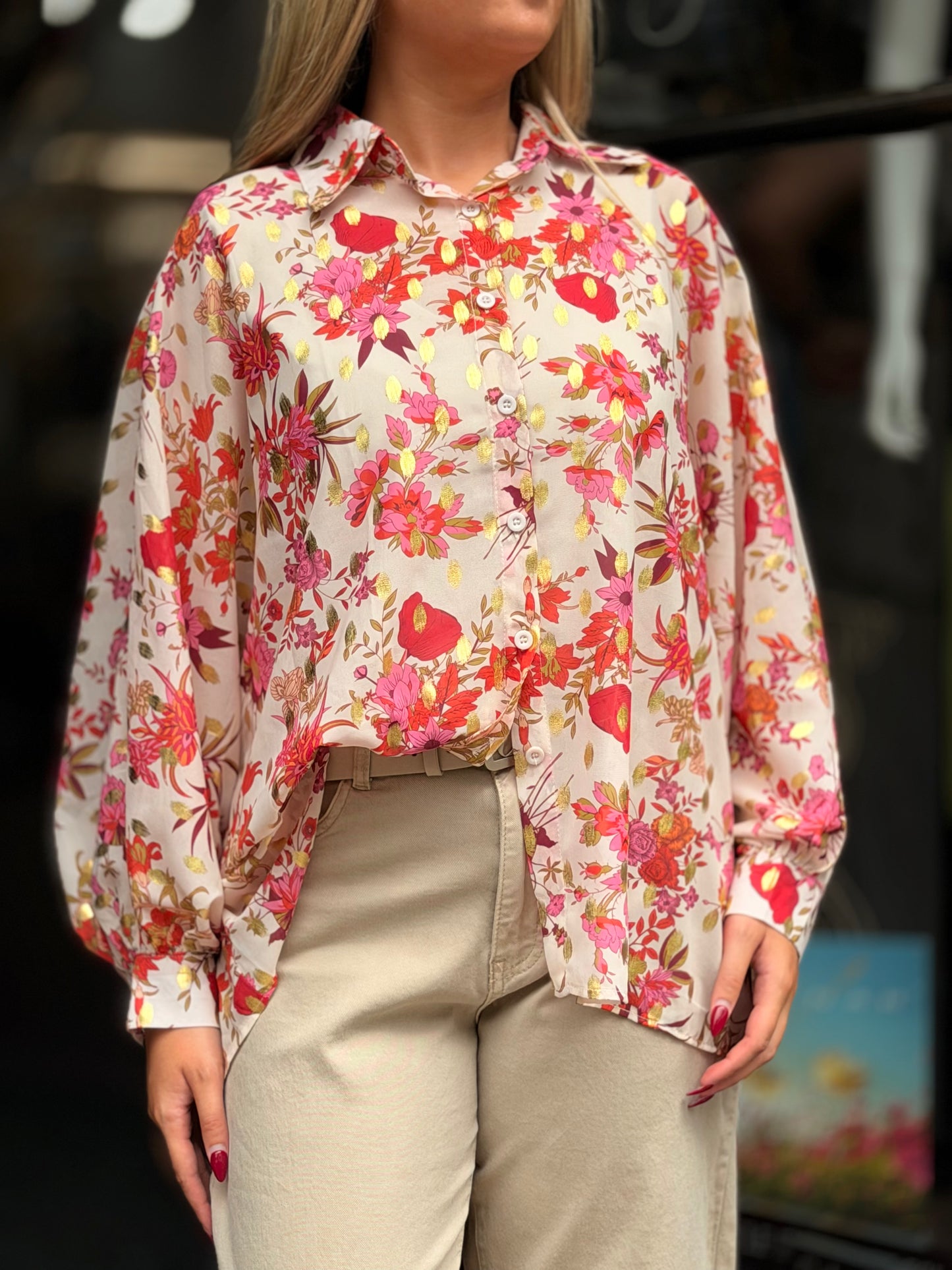 MAX-GOLD FOIL CHIFFON SHIRT