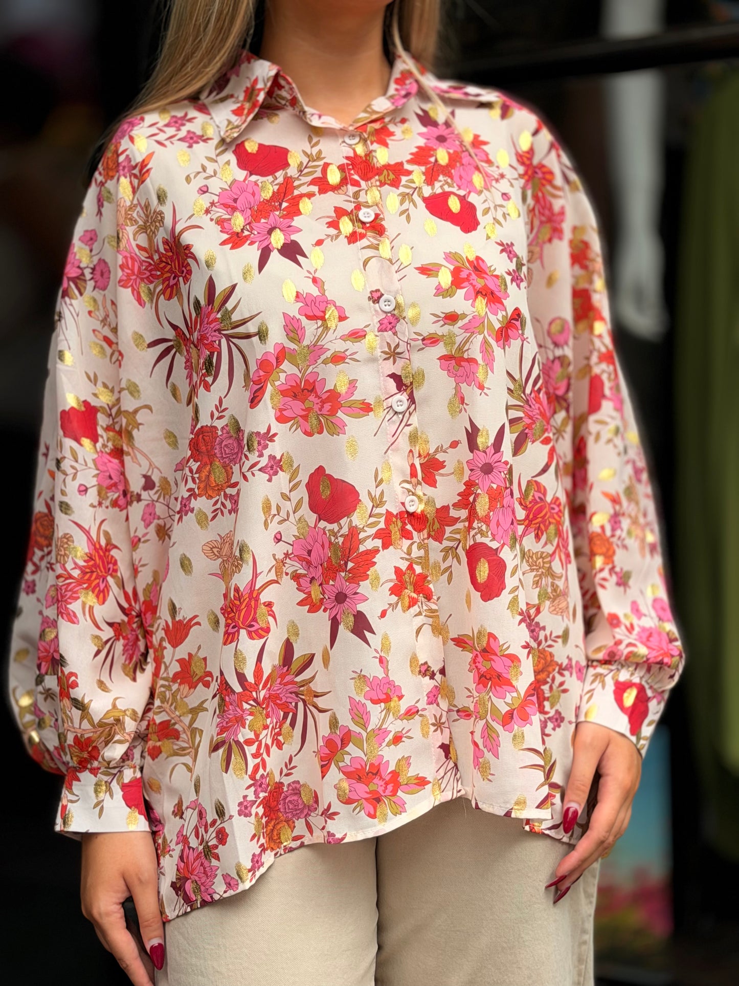 MAX-GOLD FOIL CHIFFON SHIRT
