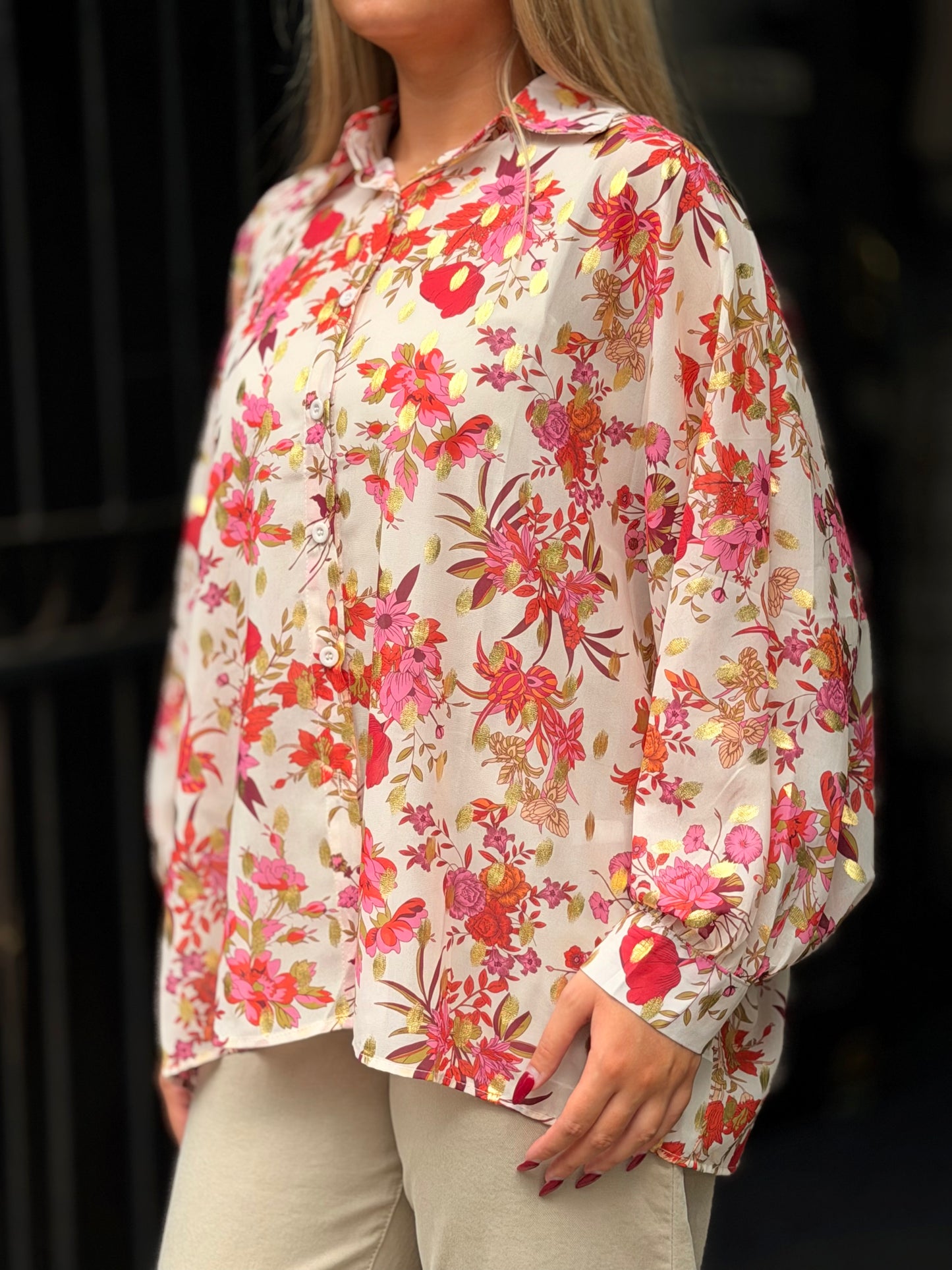 MAX-GOLD FOIL CHIFFON SHIRT
