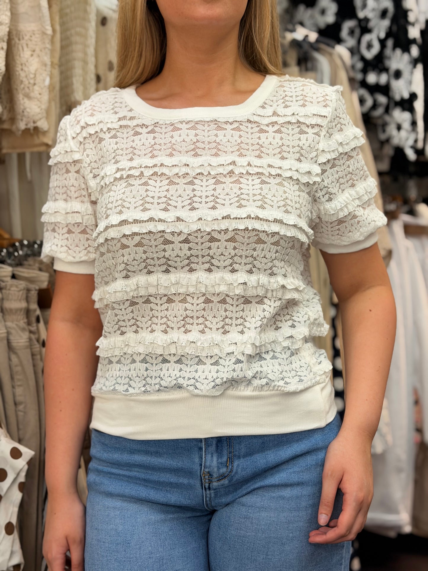 ALEXIS-LACE FRILL TEE TOP