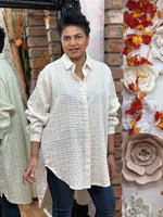 Load image into Gallery viewer, CREAM COTTON SELF PATTERN SHIRT
