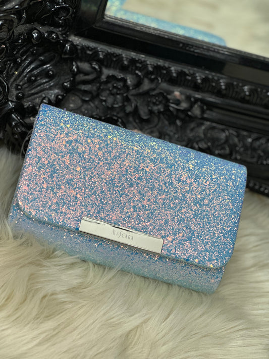 MASCARA SEQUIN FOLD CLUTCH-AQUA