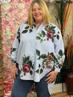 Load image into Gallery viewer, STRIPE FLOWER SHIRT- DARLA- APRIL-AUTO20%OFF@checkout
