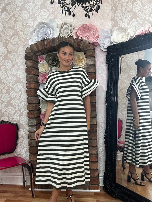 FRILL ARM A-LINEJERSEY DRESS-#SunshineSALE