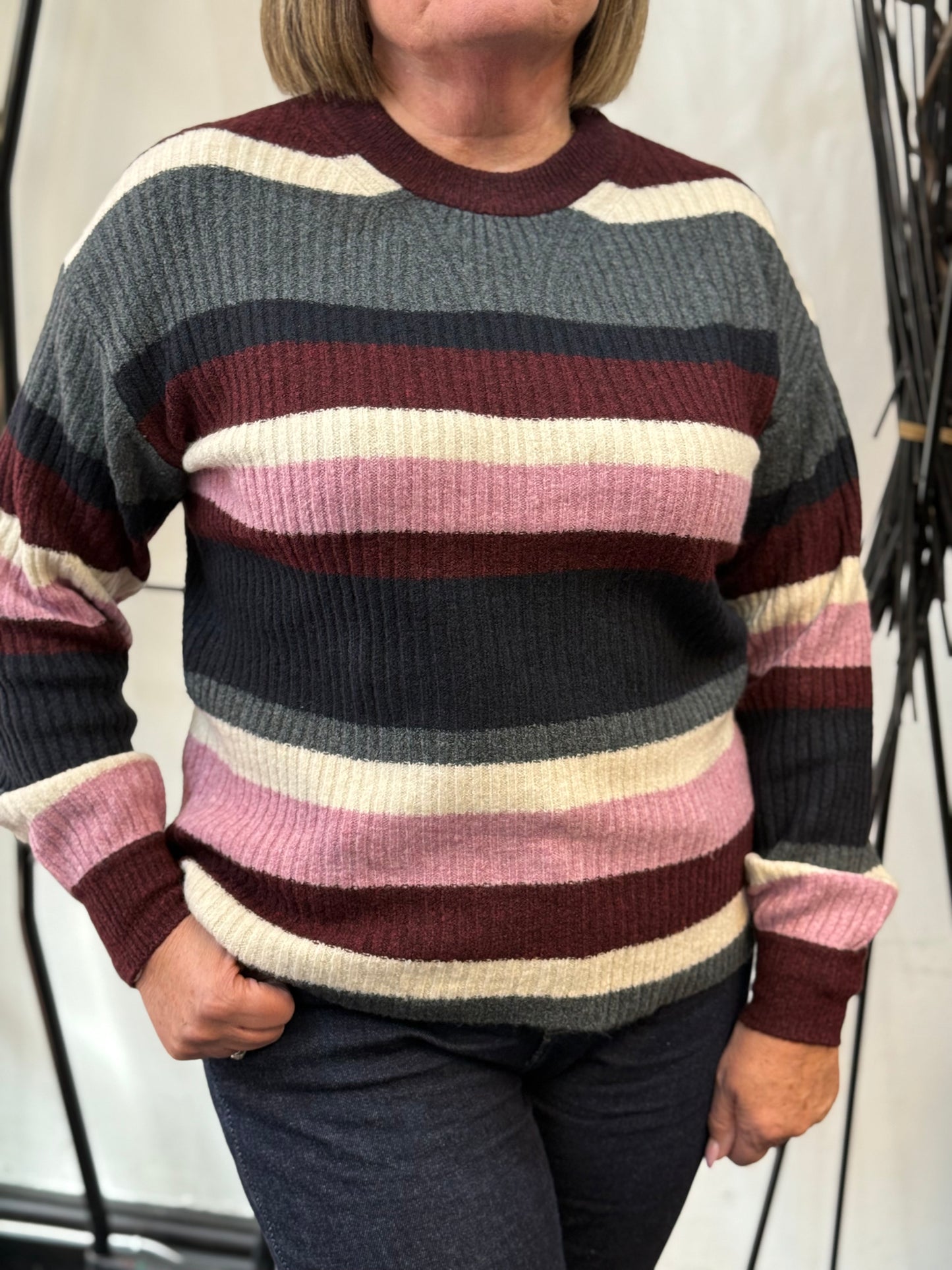 BYOUNG-ONEMA WINE MIX STRIPE JUMPER BFSALEPRICE