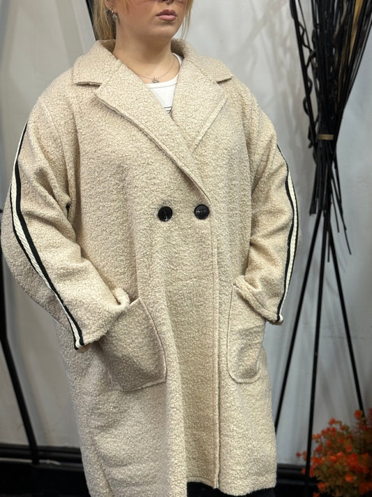 MEGAN-STRIPE SLV 3/4 TEDDY ZIP JKT-CURVE #BF PRICE DROP