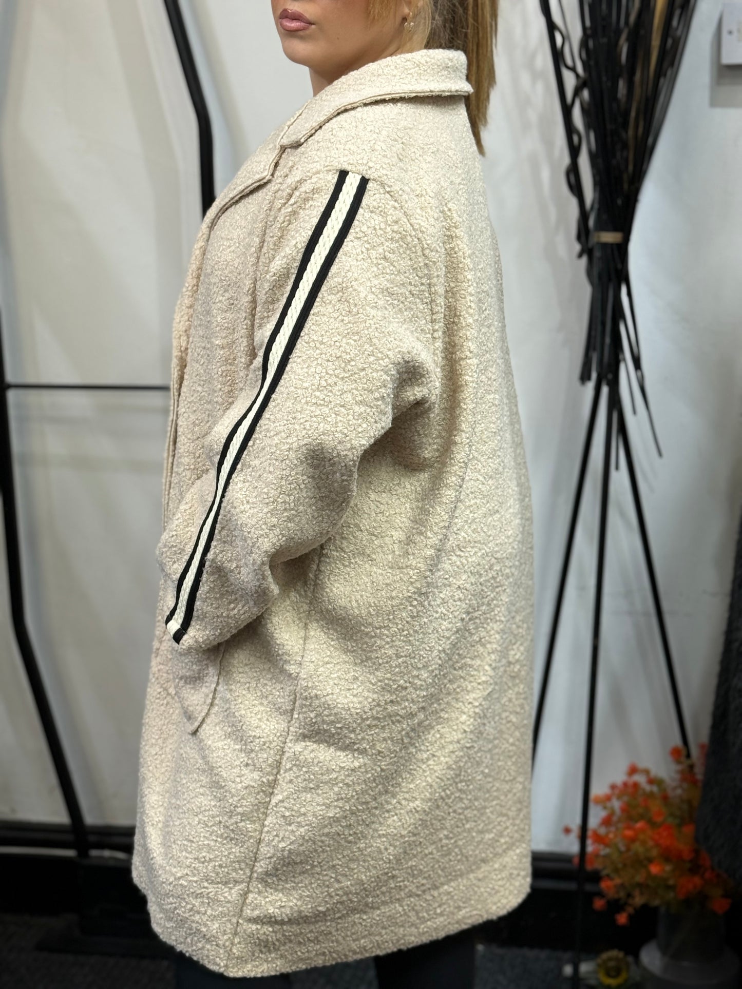 MEGAN-STRIPE SLV 3/4 TEDDY ZIP JKT-CURVE #BF PRICE DROP