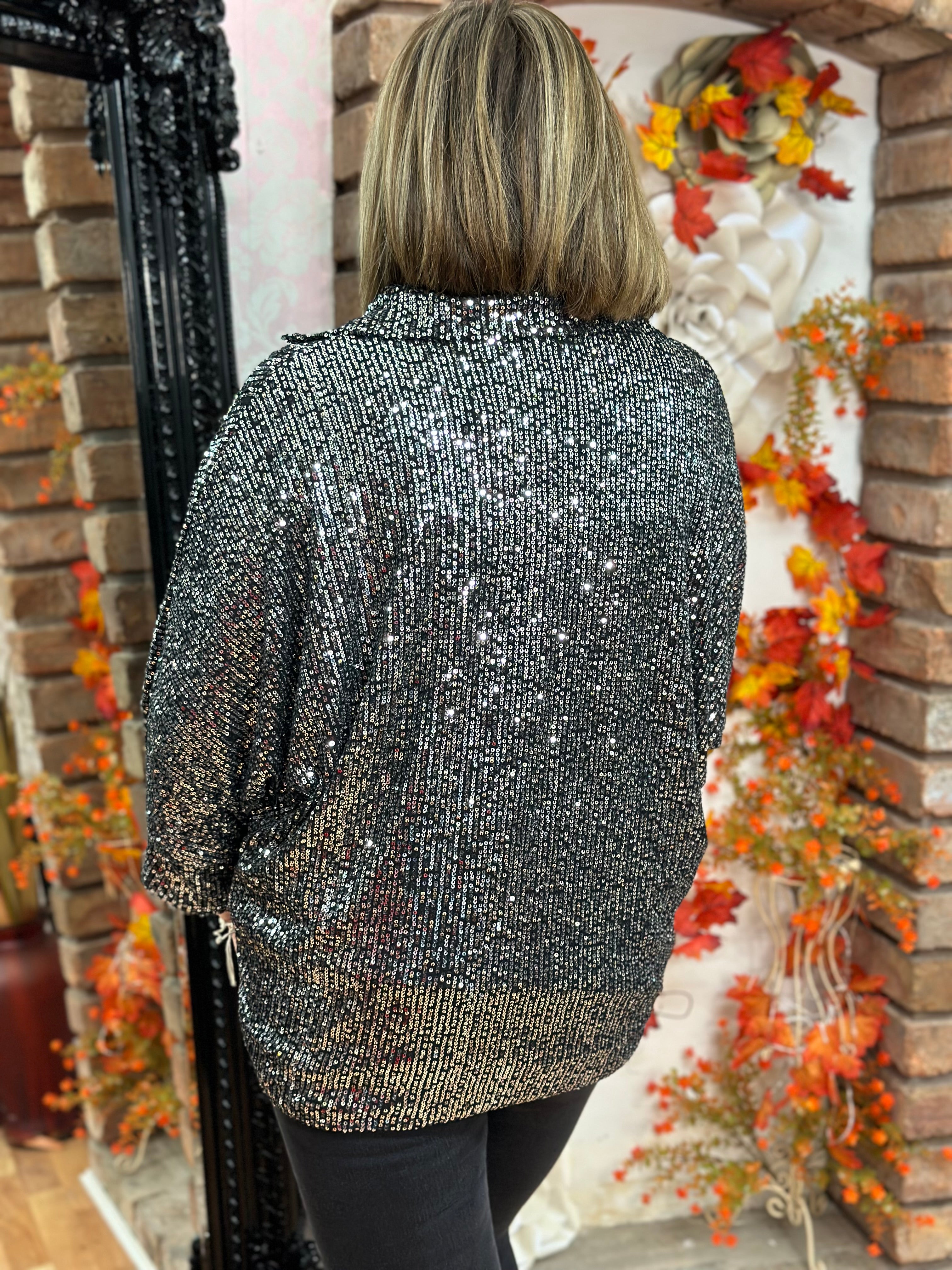 CURVY COLLECTION- COLLAR SEQUIN TIE FRONT- PARTY SALE now