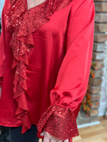 Load image into Gallery viewer, CURVY COLLECTION- FRILL SATIN SHIRT-PARTY SALE now
