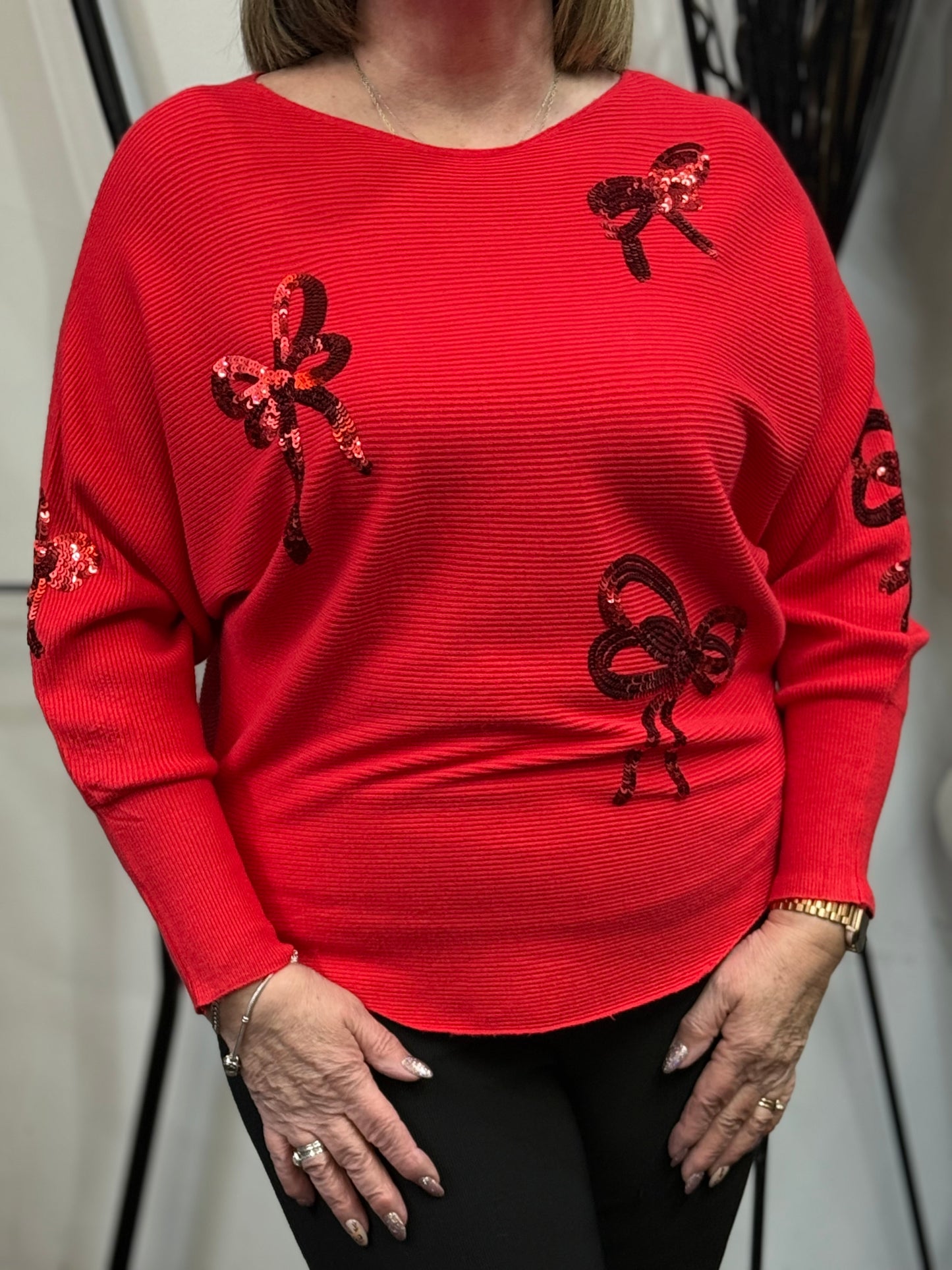 TEGAN-BATWING SPARKLE BOW JUMPER