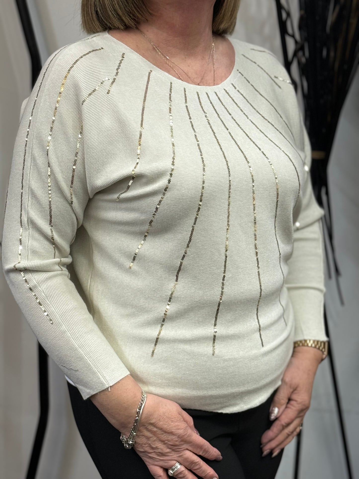 ROME-SEQUIN RAYS BATWING JUMPER-