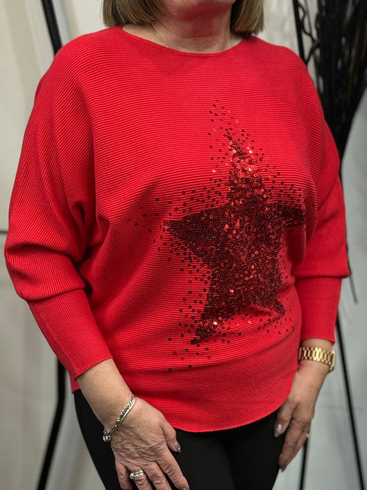 PHOEBE-SEQUIN STAR BATWING TOP-