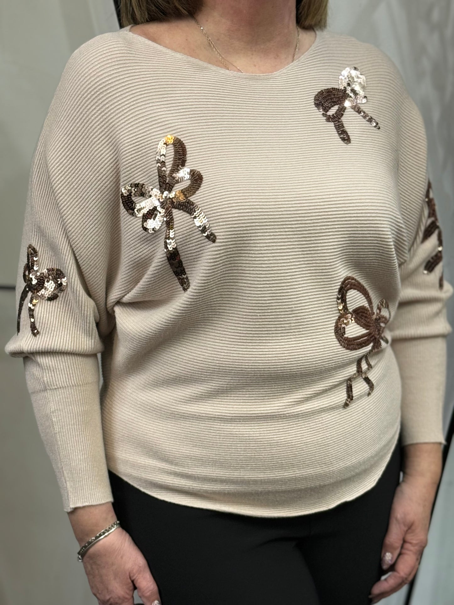 TEGAN-BATWING SPARKLE BOW JUMPER