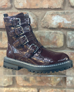 Load image into Gallery viewer, Lunar Panda Patent Ankle Boot- Burgundy -SALE OFF now
