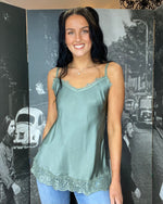 Load image into Gallery viewer, Silk Lace Cami Vest Top-Khaki
