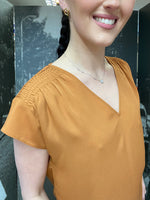 Load image into Gallery viewer, JOSIE FRENCH CONNECTION V Neck Blouse- BRONZE
