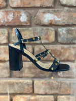 Load image into Gallery viewer, LATINO- GOLD STUD BLOCK HEEL-BLACK/GOLD
