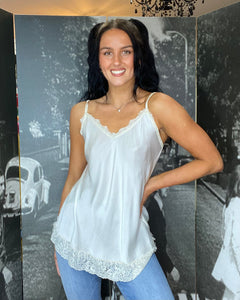 Silk Lace Cami Vest Top-White