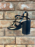 Load image into Gallery viewer, LATINO- GOLD STUD BLOCK HEEL-BLACK/GOLD

